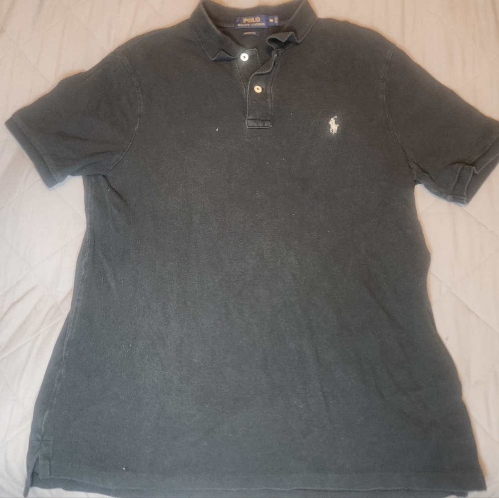 Polo By Ralph‎ Lauren Black With Grey Logo Polo Shirt Basic 100% Cotton RN 41381